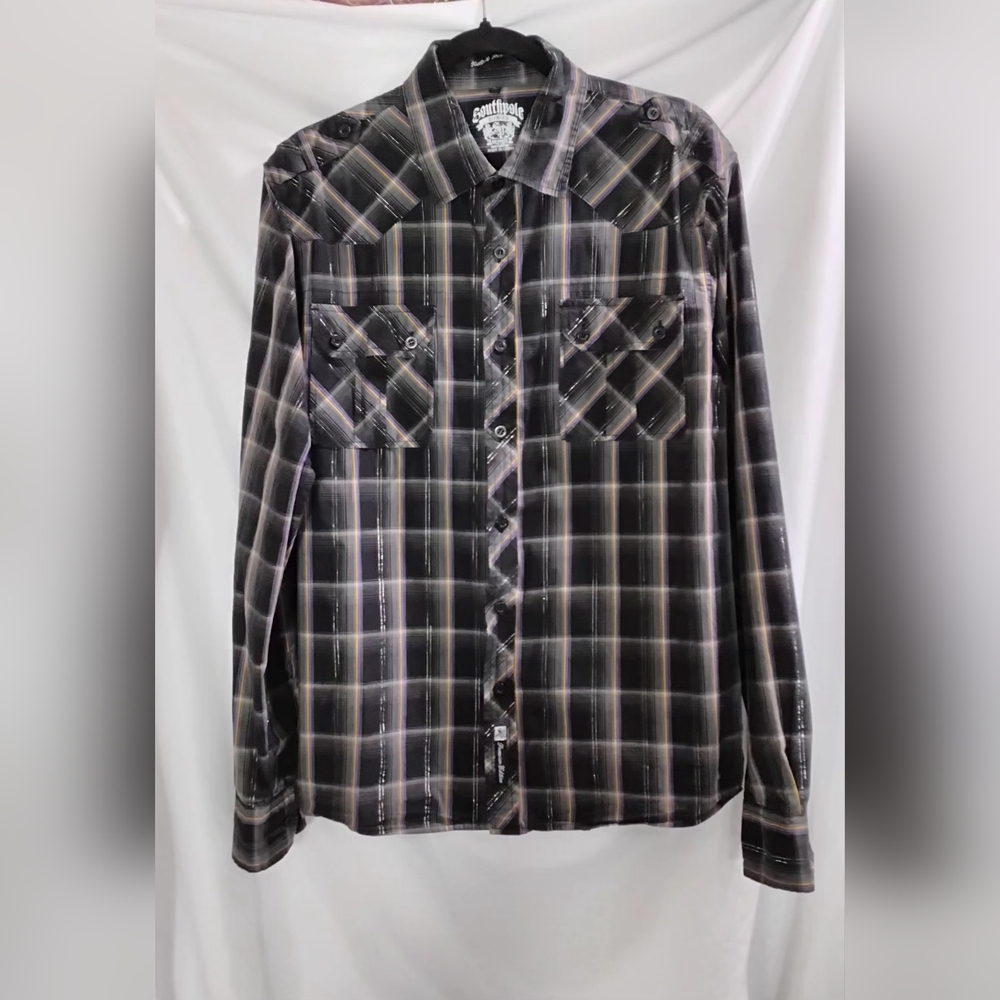 South Pole Premium Plaid Button Up Shirt Mens Size Large Long Sleeve